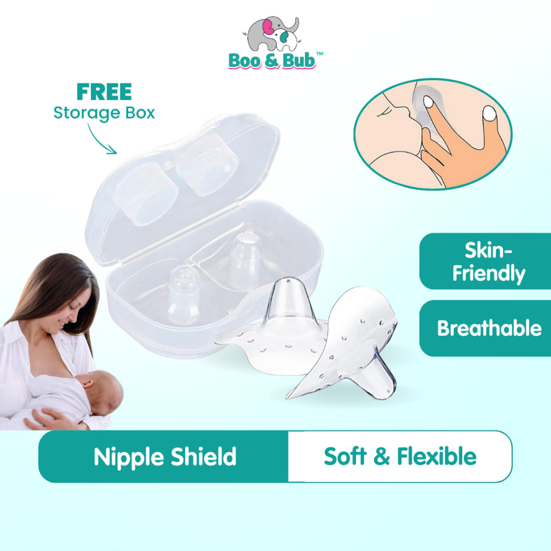 Boo&Bub 2pcs Natural Fit Silicone Nipple Shield Breastfeeding Nipple Protector Free Storage Box Pelindung Puting