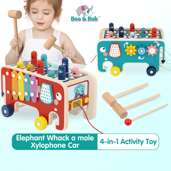 Boo&Bub Wooden Hammer Toys Whack a Mole Game for Kid Pounding Bench Wooden Early Learning Educational Montessori Toys - Boo & Bub