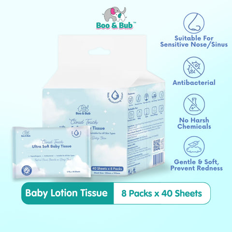 Boo&Bub Cloud Touch Ultra Soft Baby Tissue Moisturizing Lotion Tissue (40's x 8 packs) Facial tissues for delicate skin