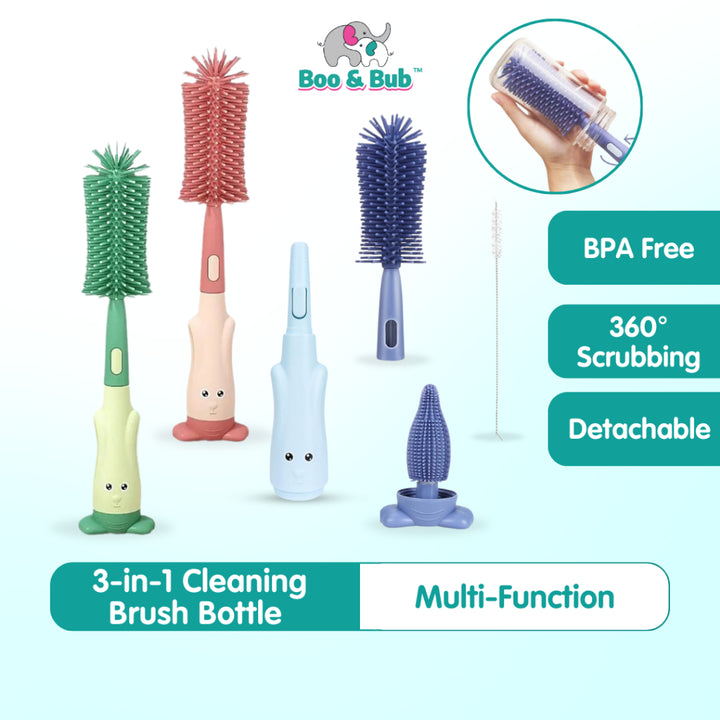 Boo&Bub 3in1 Cleaning Brush | Baby Bottle Brush Set | Cup Cleaning Tool Water Bottle Cleaner - Boo & Bub