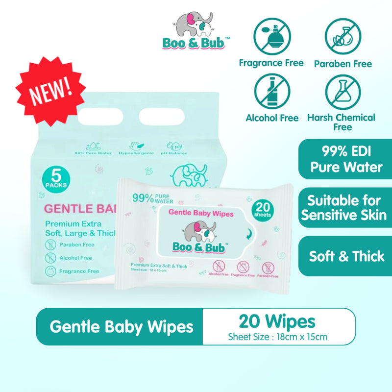 Boo&Bub 20pcs Premium Honey Comb Non alcohol BABY WIPES Baby wet wipe tisu basah baby tissue basah wet tisu baby 婴儿湿纸巾