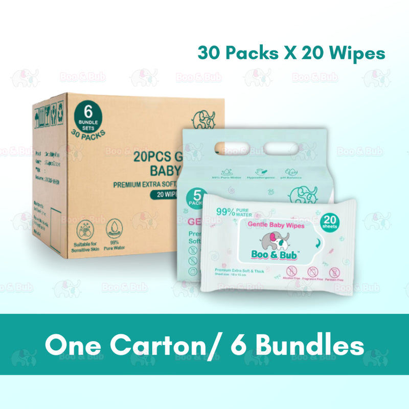 [Carton] Boo&Bub 20's x 30 packs Premium Non Alcohol Baby Wet Wipes Baby Wet Tissue Gentle Wipes Baby Wipes Tisu Basah