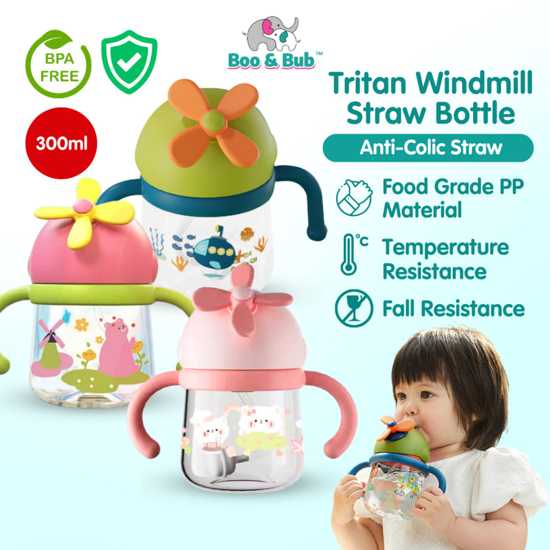 Boo&Bub 300ML Tritan Baby Bottle With Straw Botol Air Baby Botol Air Budak Kids Bottle With Straw Training Cup Cute