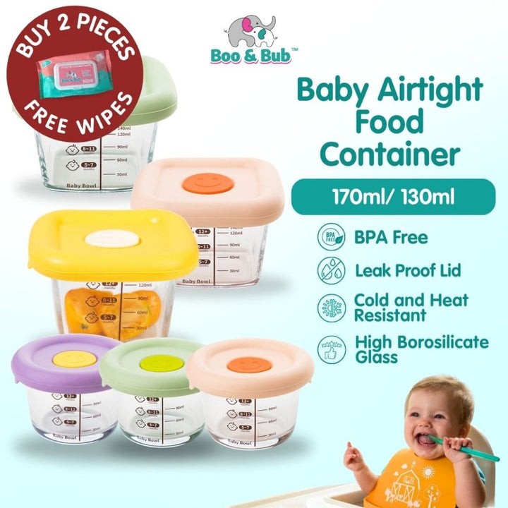 🐘Boo&Bub🐘 Airtight borosilicate glass food container Glass Container Bekas makanan kaca kedap udara 170ml - Boo & Bub