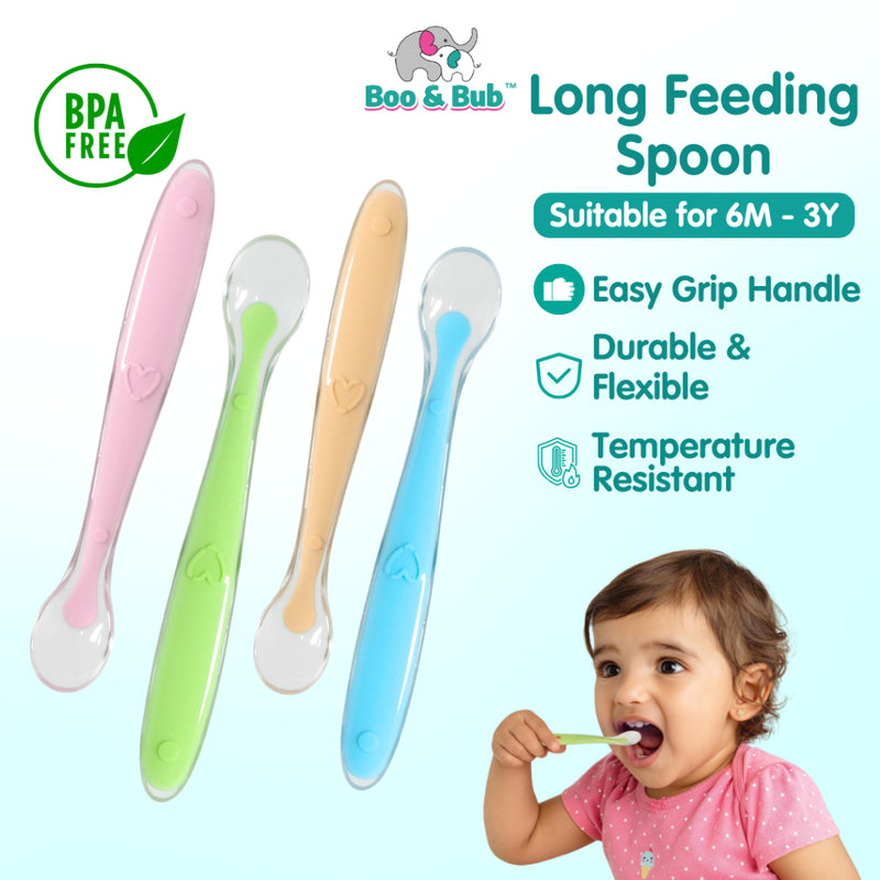 Boo&Bub Flexible Baby spoon and fork set with travel case | Easy to hold utensils for toddler kid feeding dining setkids