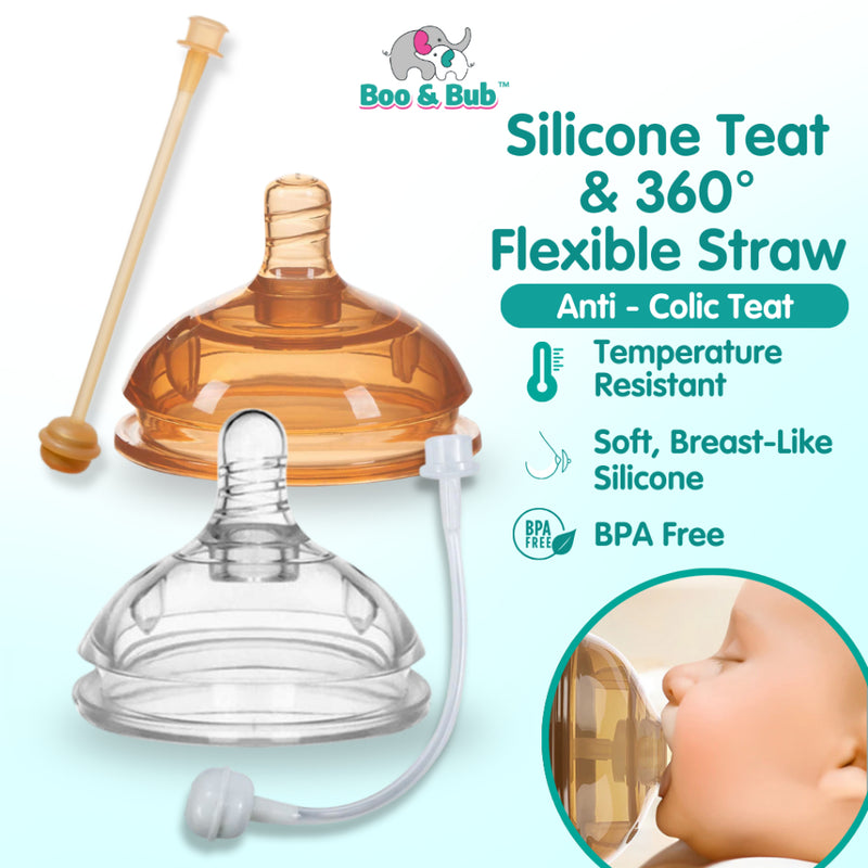 Boo & Bub Silicone Teat and Flexible 3660 Degree Straw BPA FREE Anti Colic Safe Silicone