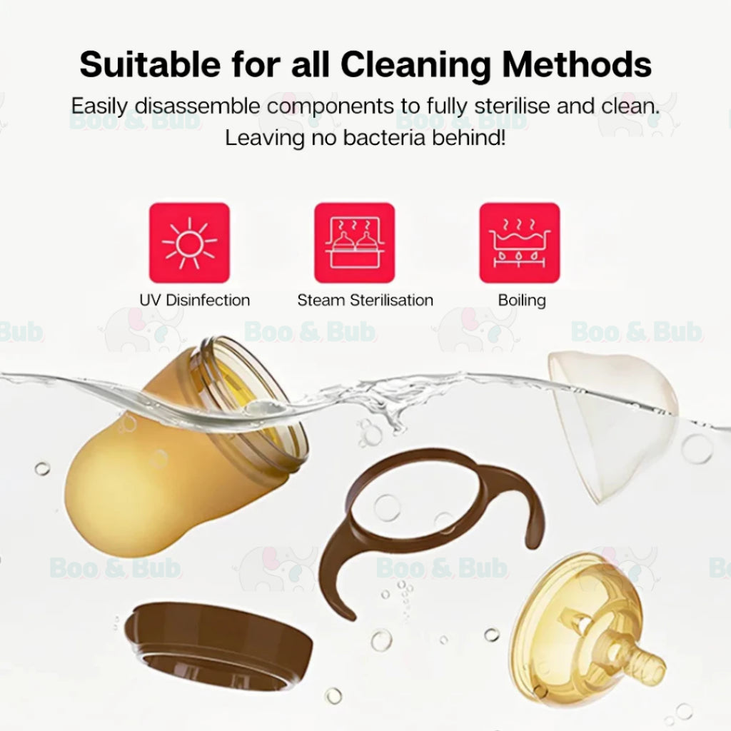 Boo and Bub Brown Silicone Baby Bottle Wide-neck Anti-flatulence Bayi Botol Susu with straw BPA FREE - Boo & Bub