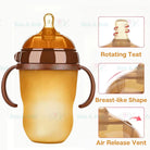 Boo and Bub Brown Silicone Baby Bottle Wide-neck Anti-flatulence Bayi Botol Susu with straw BPA FREE - Boo & Bub