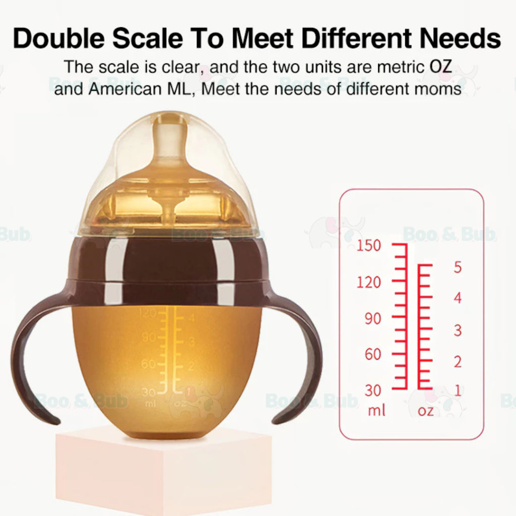 Boo and Bub Brown Silicone Baby Bottle Wide-neck Anti-flatulence Bayi Botol Susu with straw BPA FREE - Boo & Bub