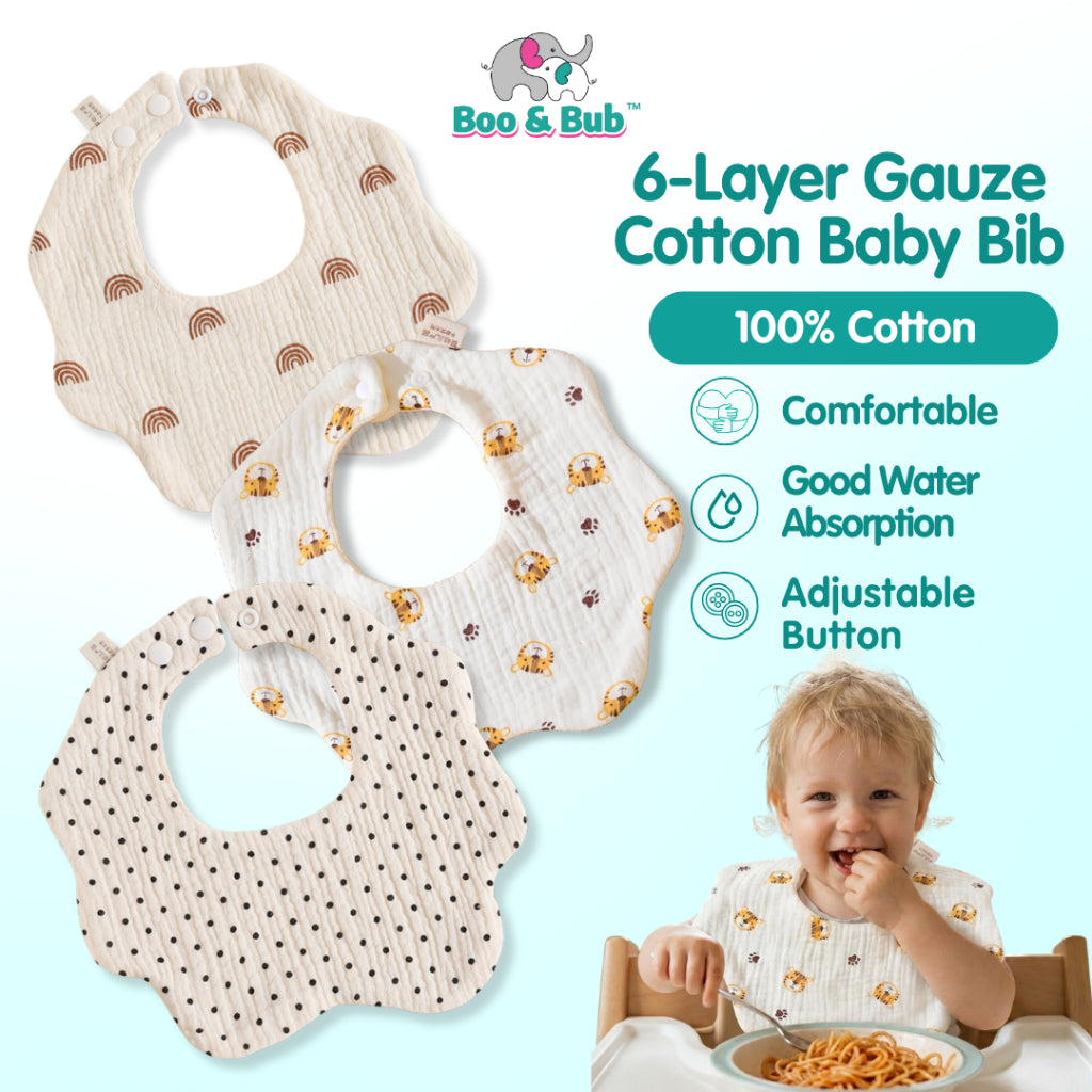 Boo&Bub 6 layers Baby Bib  Cotton Bib Baby Saliva Towel Newborn Baby Saliva Bib Soft Washable drooling Bib 新生儿围兜 柔软可洗 吸水 - Boo & Bub