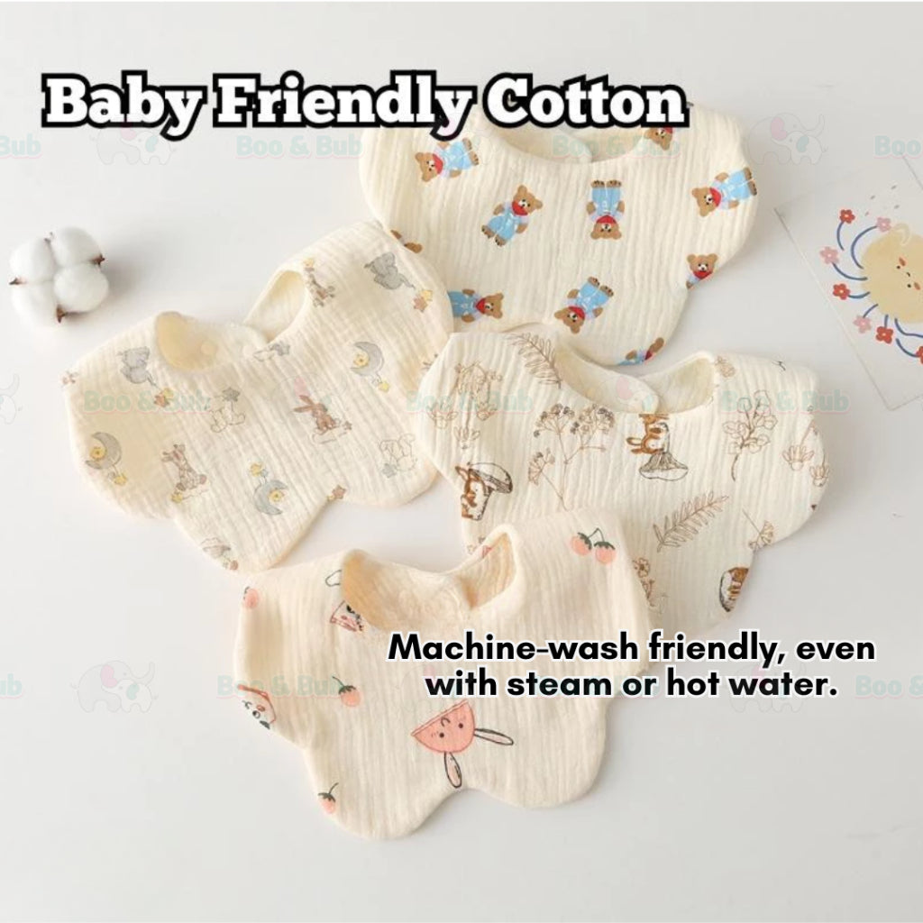 Boo&Bub 6 layers Baby Bib  Cotton Bib Baby Saliva Towel Newborn Baby Saliva Bib Soft Washable drooling Bib 新生儿围兜 柔软可洗 吸水 - Boo & Bub