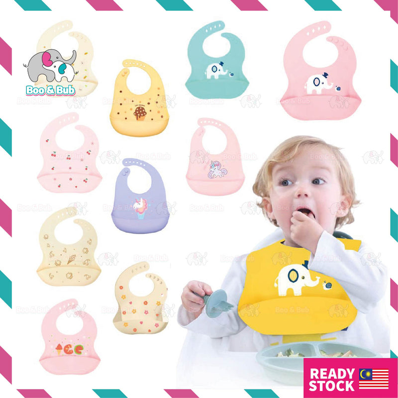 🐘Boo&Bub🐘 Cartoon Baby Waterproof Bib | Soft Bibs Baby Feeding Dinosaur Kids Girl Boy Adjustable Children Newborn