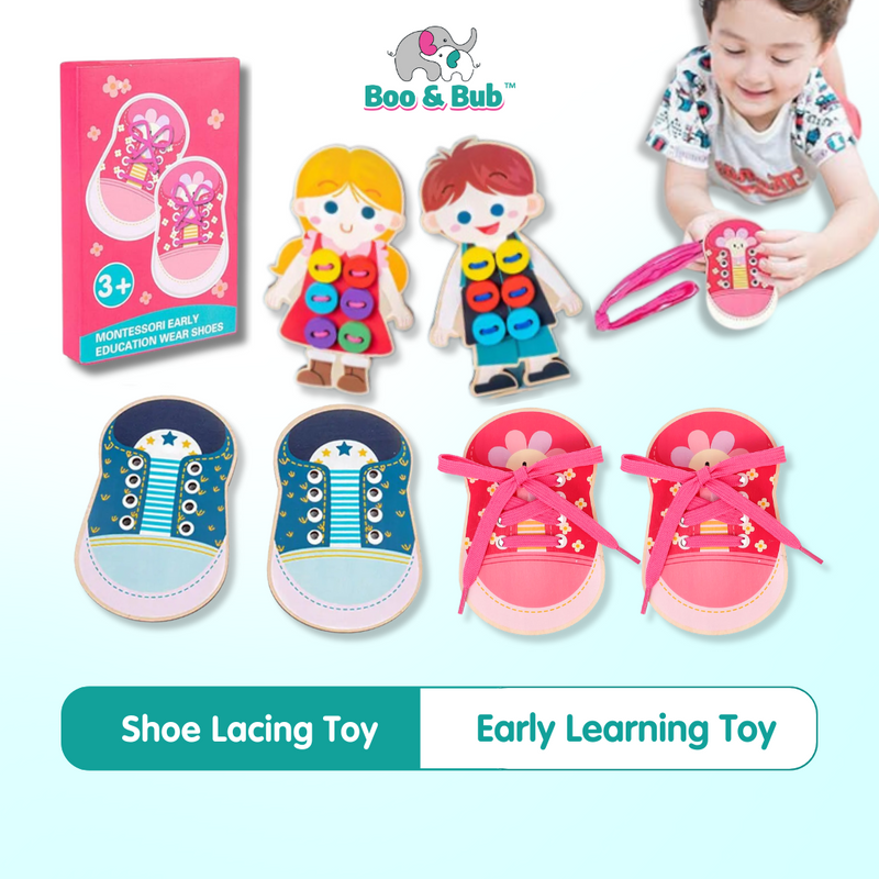 Boo&Bub Montessori Early Educational Wooden Basic Life Skill Training Tie Shoes Wear Buttons