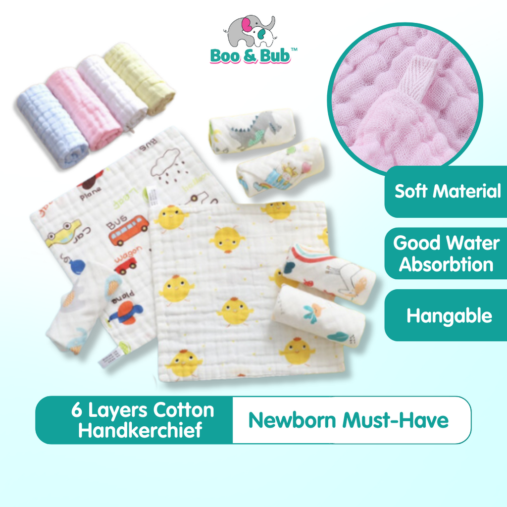 Baby Cotton Soft Six Layers Handkerchief | Newborn Toddler Soft Bath Gauze Feeding Kids Wash 手帕 - Boo & Bub