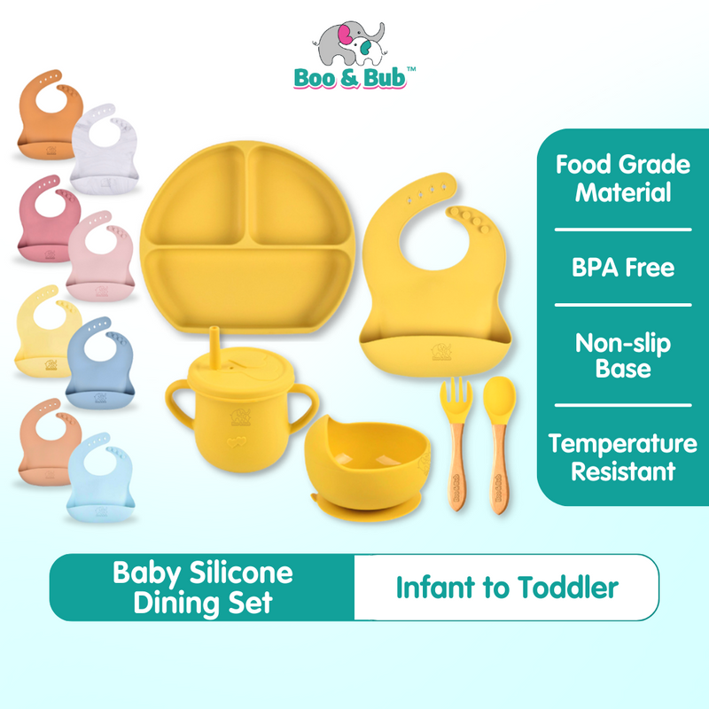 Baby Silicone Dining Set | Suction Plate BPA Free Microwavable Bowl Food Grade Training Dinning Tableware