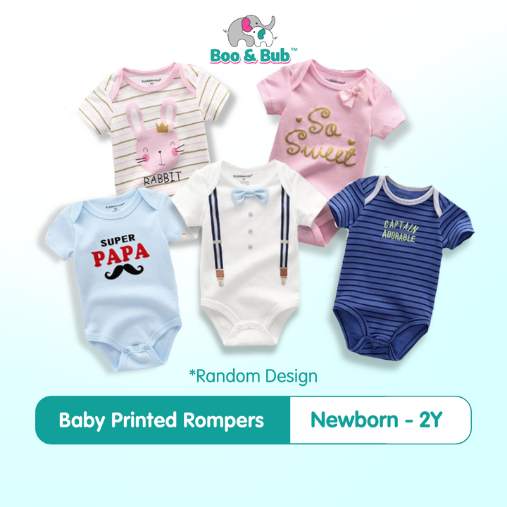 Boo&Bub Baby Print Color Rompers | Newborn Infant Boy Girl Clothing Short Sleeve romper Clothes | Baju Bayi - Boo & Bub