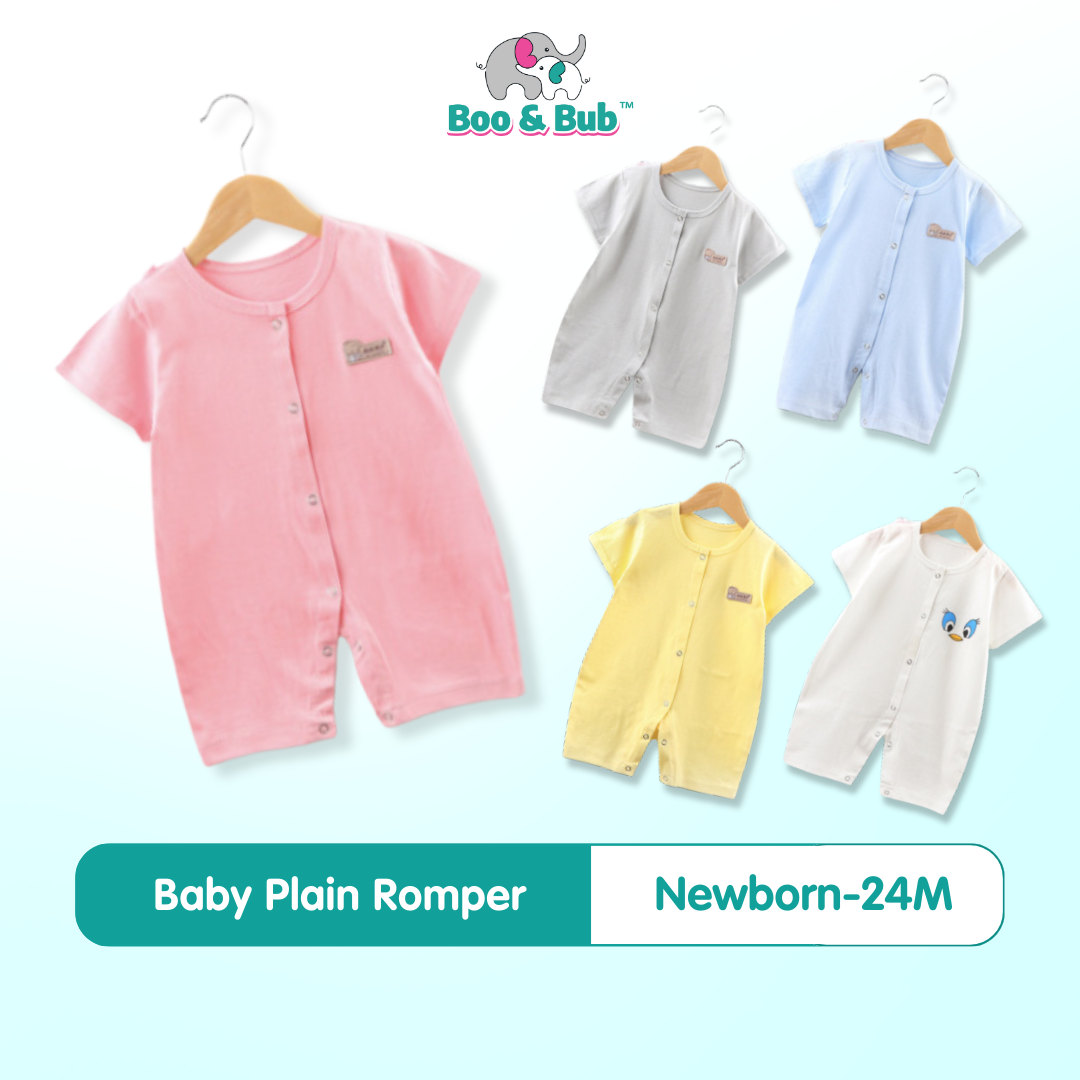 Baby Plain Rompers | Newborn Infant Boy Girl Clothing Short Sleeve romper Clothes | Baju Bayi - Boo & Bub