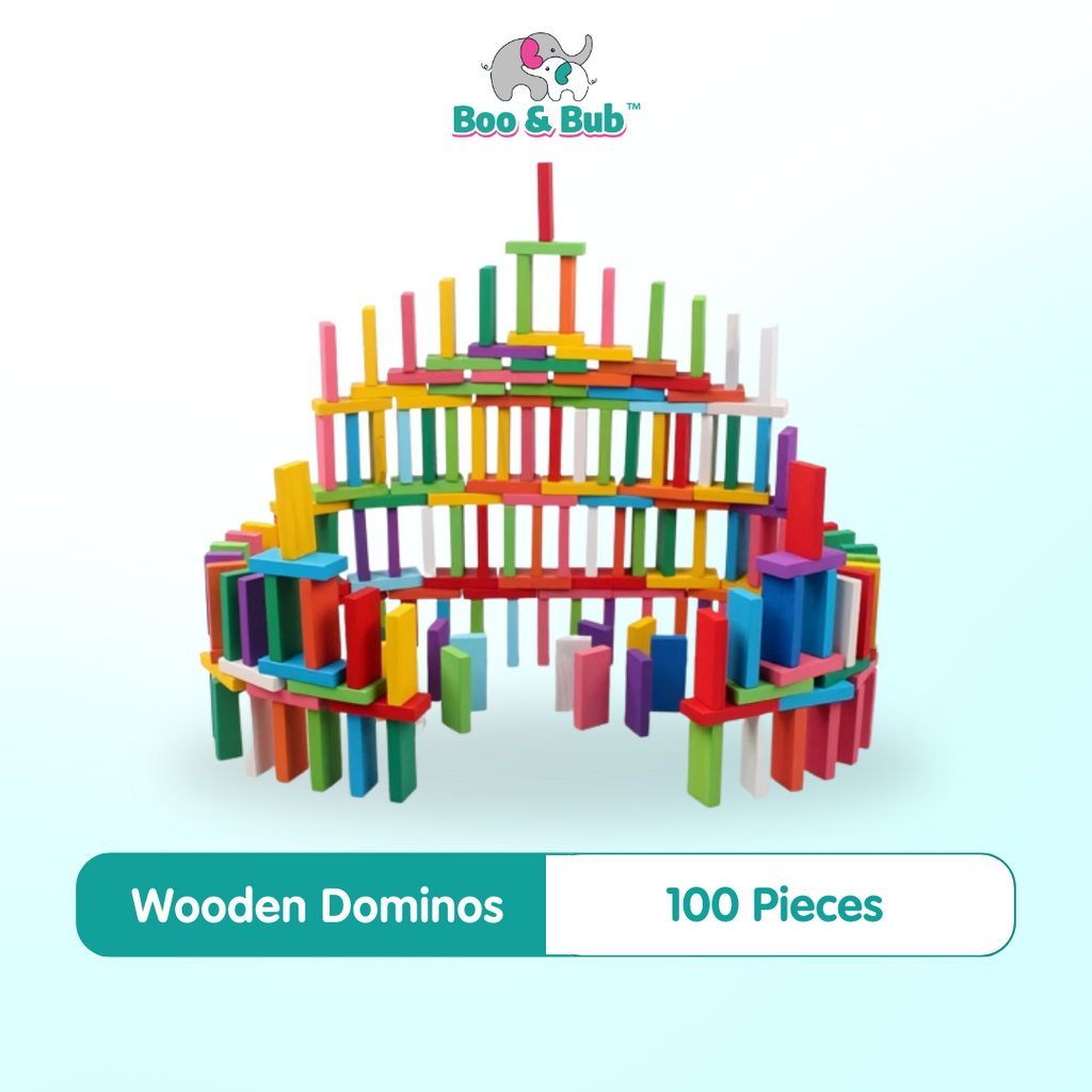 Kids Wooden Domino |  Colored Rainbow Dominoes Building Blocks Kits Educational Toys Interactive Games - Boo & Bub