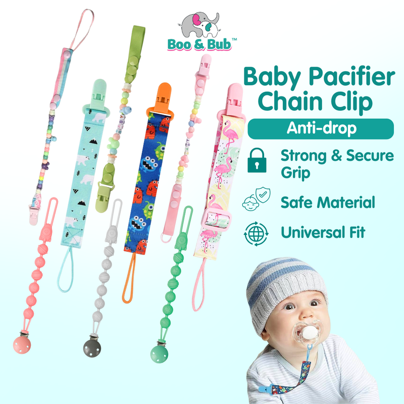 Boo&Bub Cute Cartoon Baby Pacifier Clip | Soother Holder Chain Nipple Holder for Baby Print Child Clips Gift kids