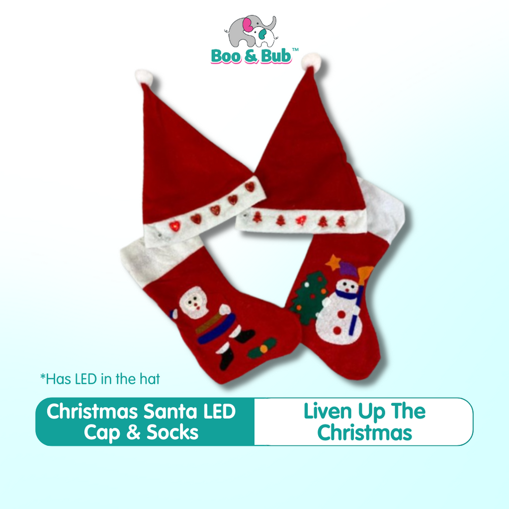 Christmas Santa LED Flashing Hat Socks For Adults Kids Children Santa Xmas - Boo & Bub