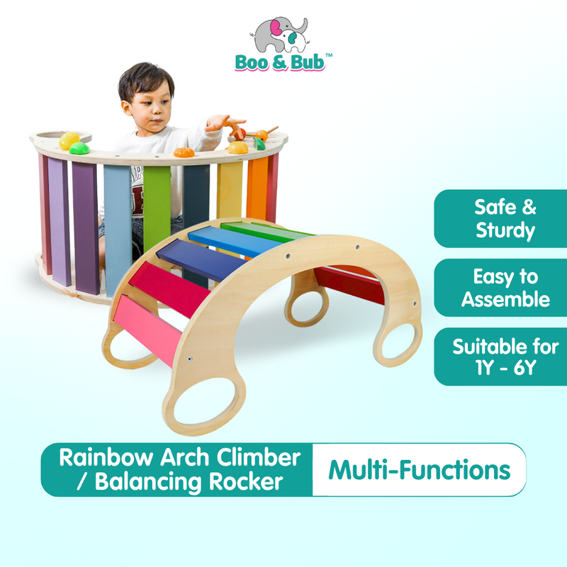 Boo&Bub Rainbow Arch Rocker Waldorf Wooden Rocking Play Balance Board Montessori Kid Climbing Papan Imbangan