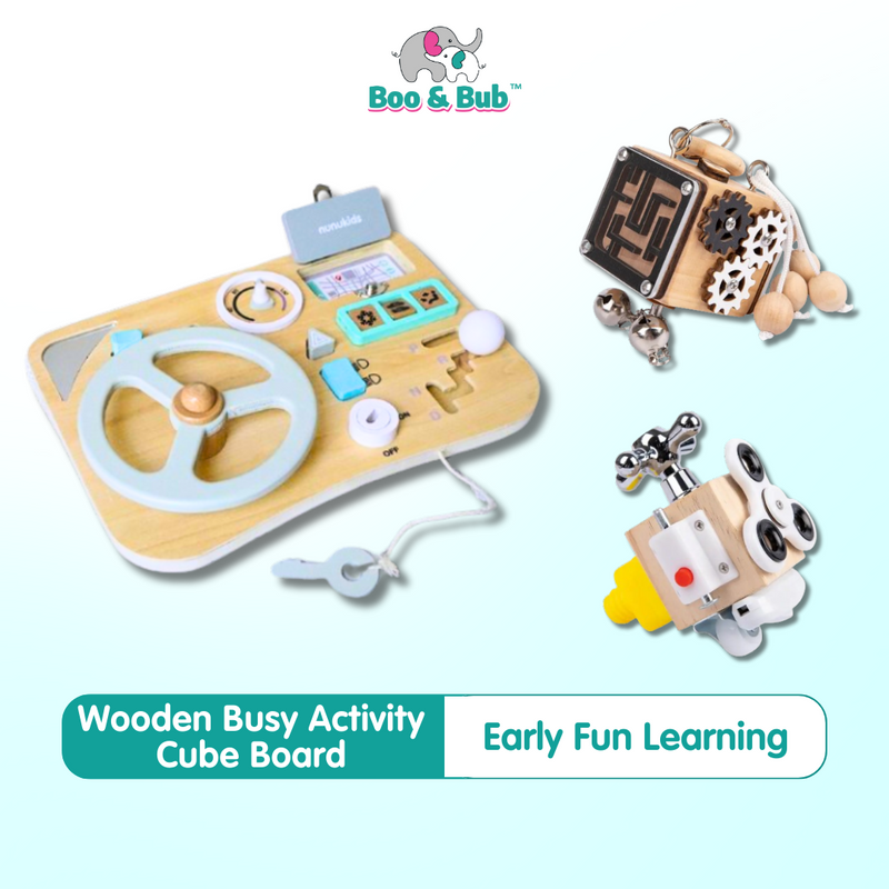 Wooden Busy Activity Cube Board | Montessori Early Educational Learning Baby Toys Ability Brain Training