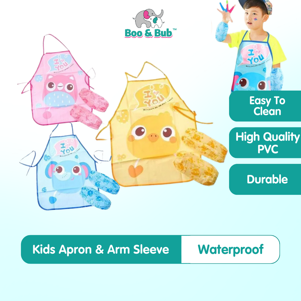 Kid Cartoon Waterproof Apron & Arm Sleeve | Outdoor dirty Art Play Food Kitchen Baking Painting Activities - Boo & Bub