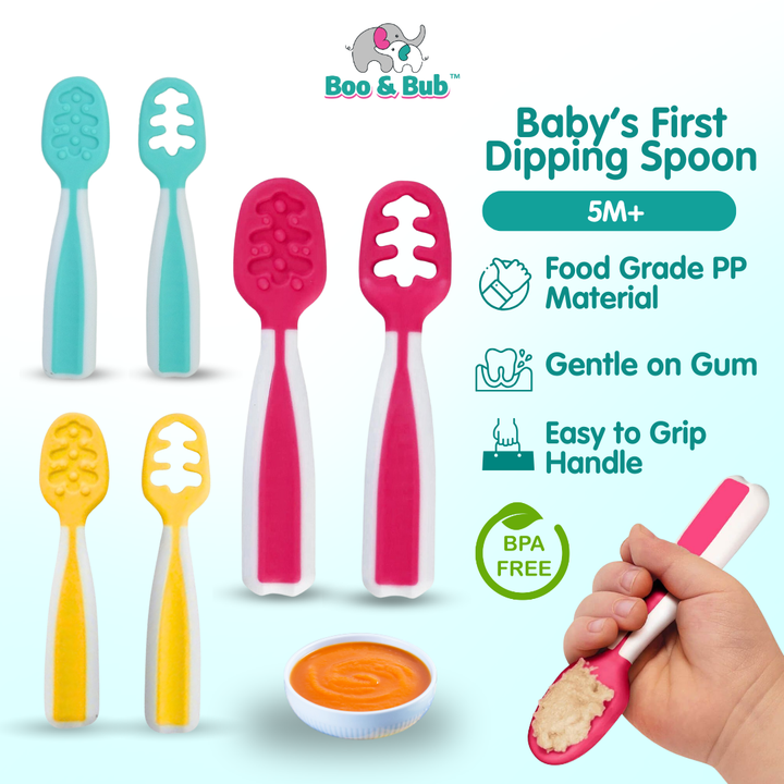 Boo & Bub Baby's First First Dipping Spoons  Baby Pre-Spoon Set 2 Stag6M+ Baby First Spoon BPA FREE Safe PP Material - Boo & Bub