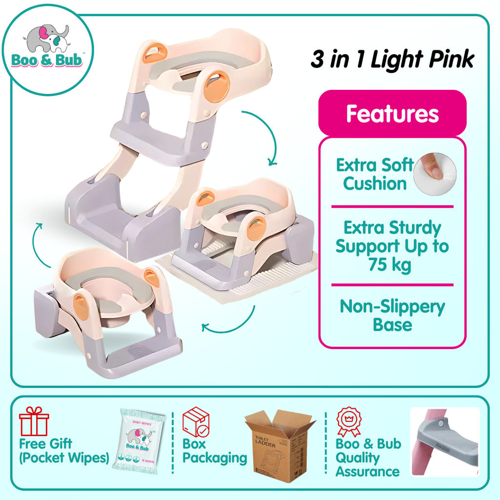 Kids Foldable Soft-Padded Cushion Toilet Training Seat With Anti-Slip Step Ladder | Potty Urinal stool training - Boo & Bub