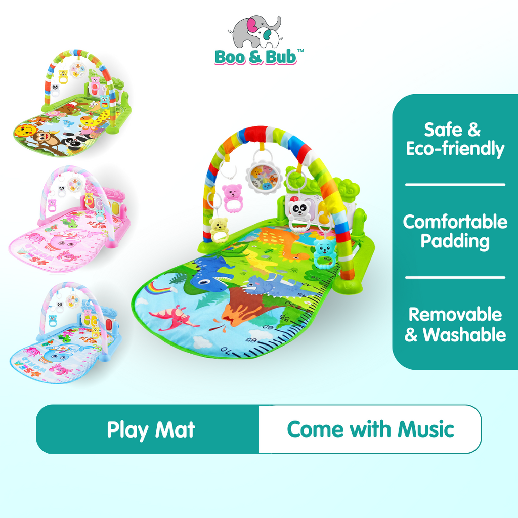 Music Baby Gym Piano Play Mat |  Infant Crawling Activity Bed Toddler Exercise Fitness Rattle | Tilam Mainan Bayi - Boo & Bub