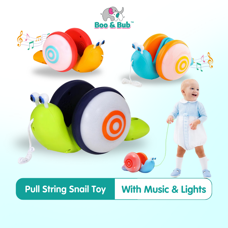 Pull String Cartoon Snail Car toy | Baby Learn to Crawl and Pull Toy Light and Music Early Education Toy
