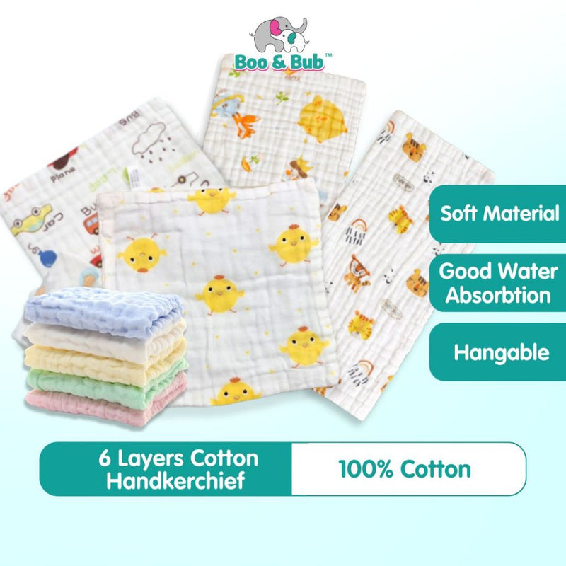 Baby Cotton Soft Six Layers Handkerchief | Newborn Toddler Soft Bath Gauze Feeding Kids Wash 手帕