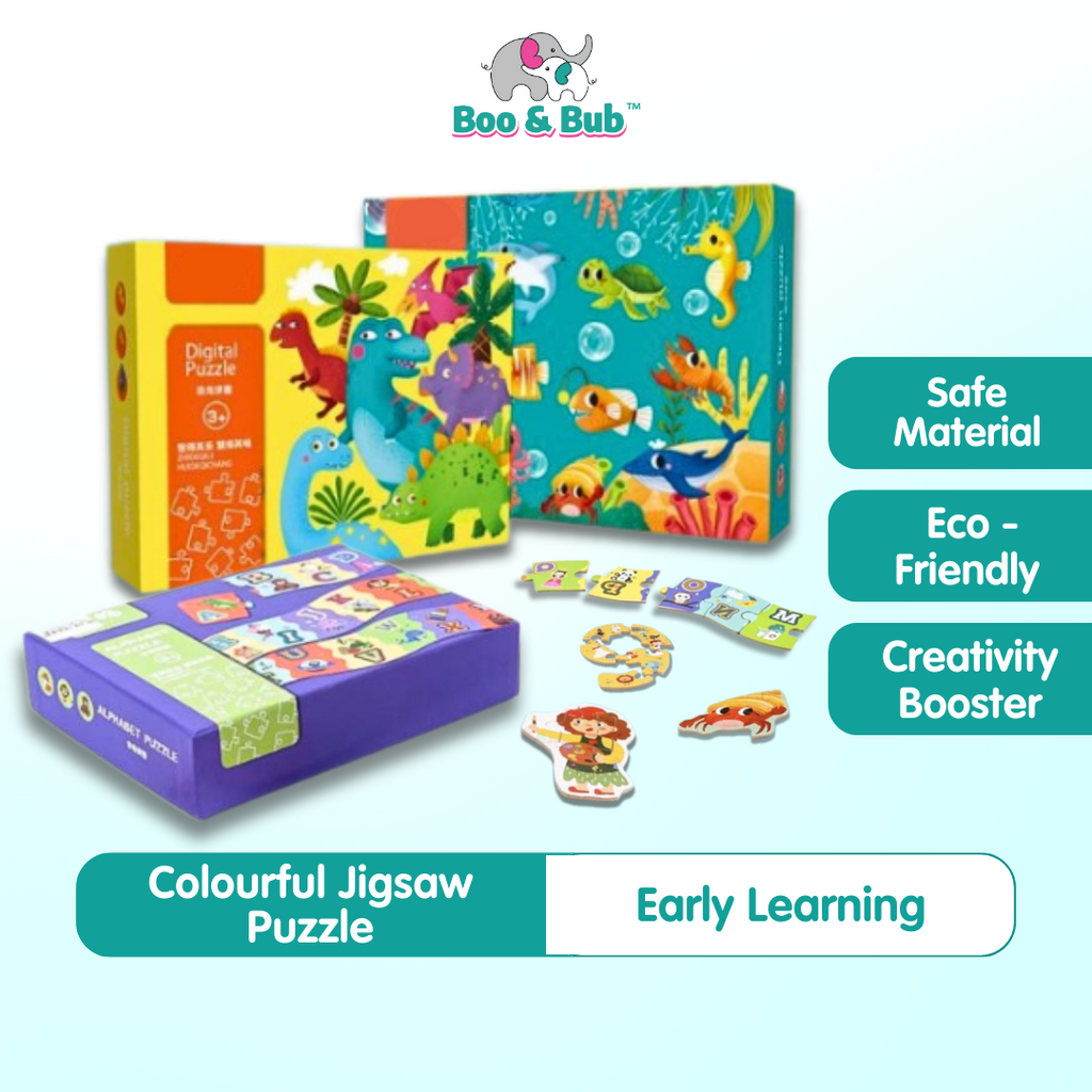 Wooden Colorful Jigsaw Puzzle | Cartoon Animal Dinosaur Jungle Animal Child Kid Baby Early Education Learning - Boo & Bub