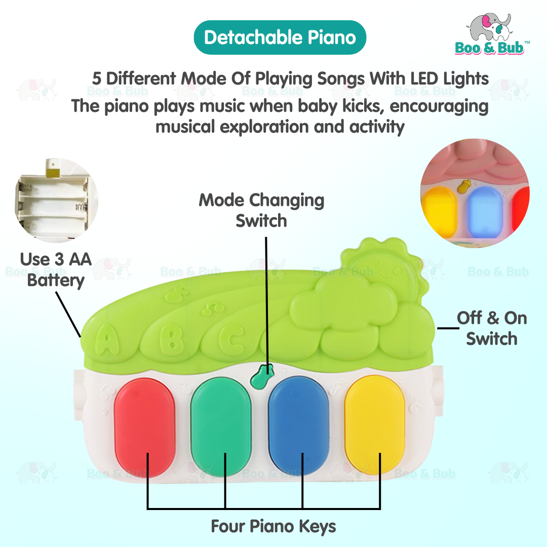 Music Baby Gym Piano Play Mat |  Infant Crawling Activity Bed Toddler Exercise Fitness Rattle | Tilam Mainan Bayi - Boo & Bub