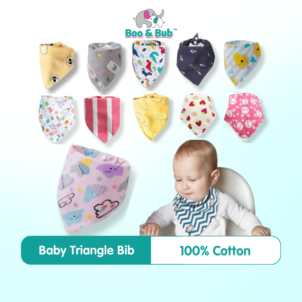 Baby Cotton Triangle Bibs | Toddler newborn Bib With Button | double layers Cartoon Character Animal Print - Boo & Bub