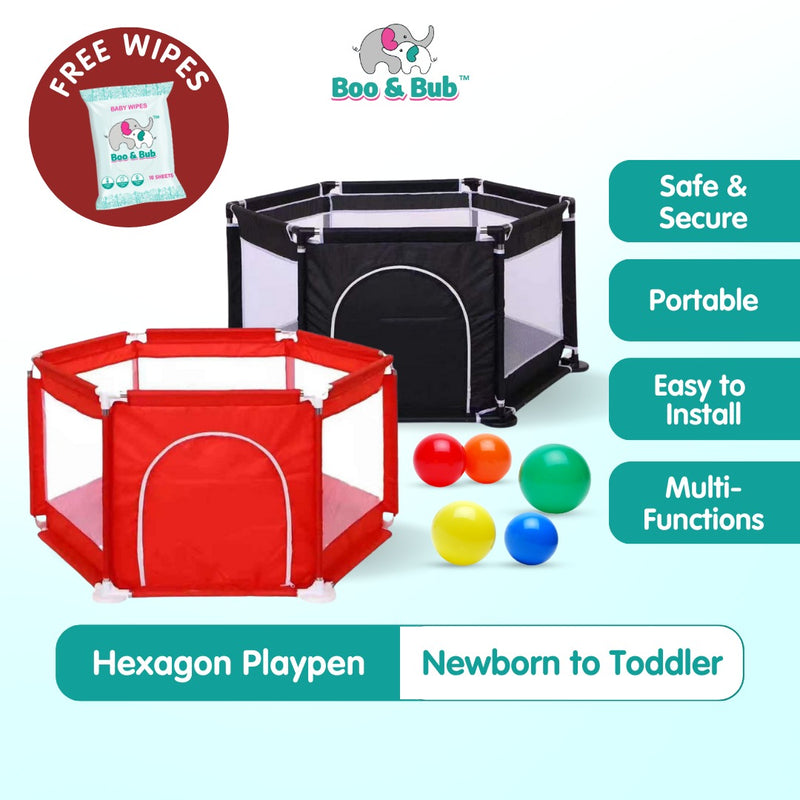 Boo&Bub Foldable Hexagon Playpen Playground Kids Indoor Baby Play Fence Kids Safety Play Yard Pagar Kanak Mainan Playpen