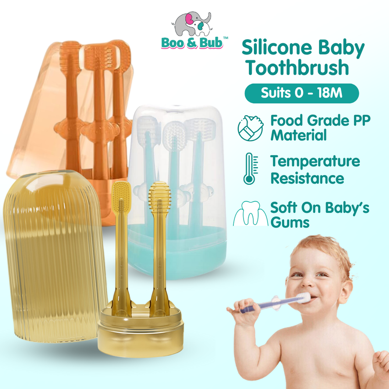 Boo & Bub 3 in 1 Silicone Baby Toothbrush Cup set Infant Oral Care Tongue Cleaner Baby Soft Toothbrush berus gigi baby