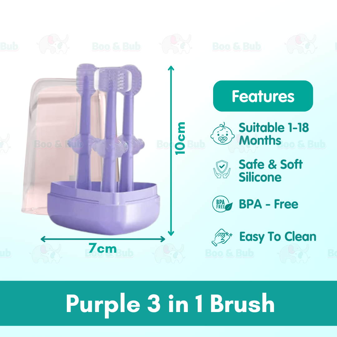 Boo & Bub 3 in 1 Silicone Baby Toothbrush Cup set Infant Oral Care Tongue Cleaner Baby Soft Toothbrush berus gigi baby - Boo & Bub