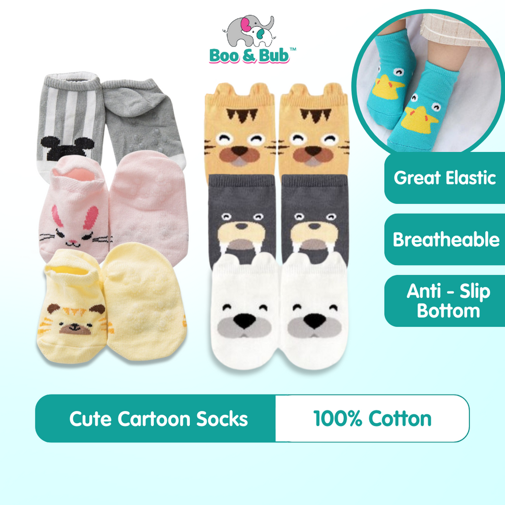 Cute Cartoon Cotton Socks for Baby and Toddler | Anti Slide Slip Baby socks | Muslimah - Boo & Bub