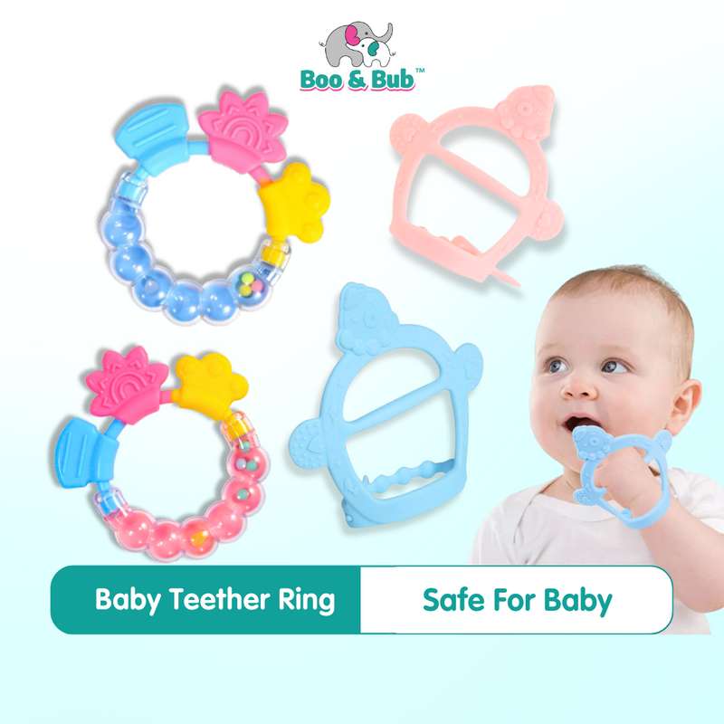 Boo&Bub Baby Teether Ring |Toddle Safe BPA Free Banana Teething Ring Silicone Chew Dental Care Toothbrush Nursing Gift