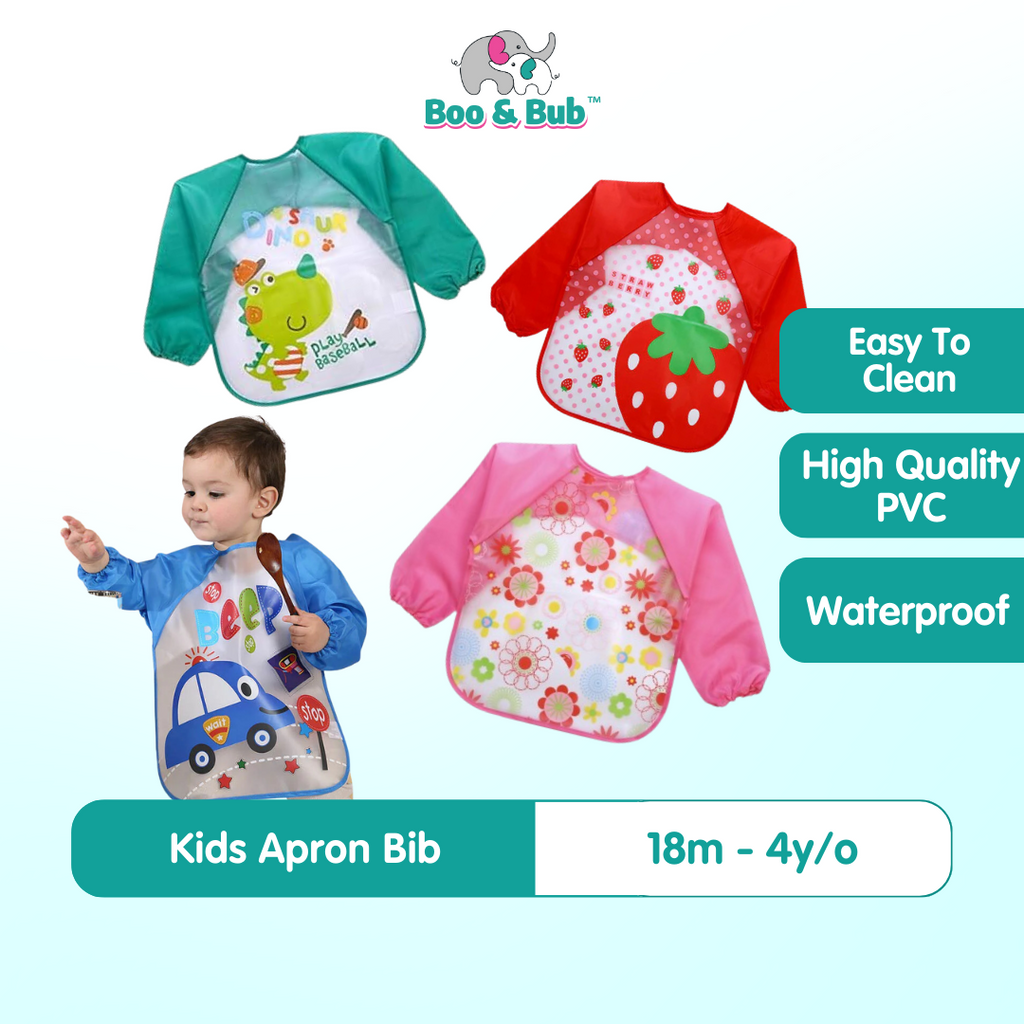 Kids EVA Waterproof Long Sleeve Bib Apron | Fully Covered Long Sleeved Bibs for Baby Toddler - Boo & Bub