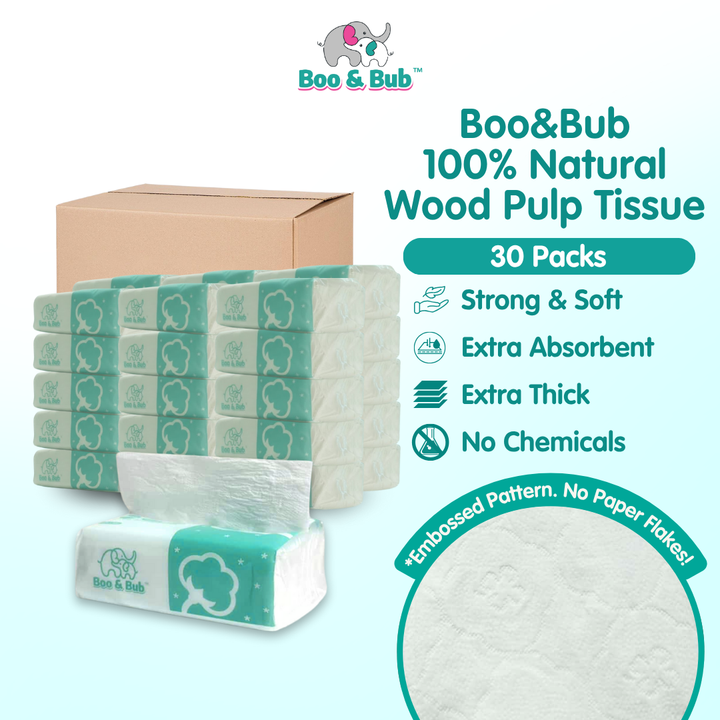 [30 Packs/ Carton] Boo&Bub Bamboo Tissue 3Ply 1 Carton Soft Facial Tissue tisu - Boo & Bub