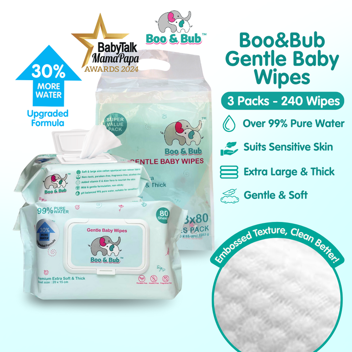 Boo&Bub 3x80pcs Baby Hand Mouth Wipes / Wet Tissue | Alcohol-free, paraben-free, fragrance-free wipe - Boo & Bub
