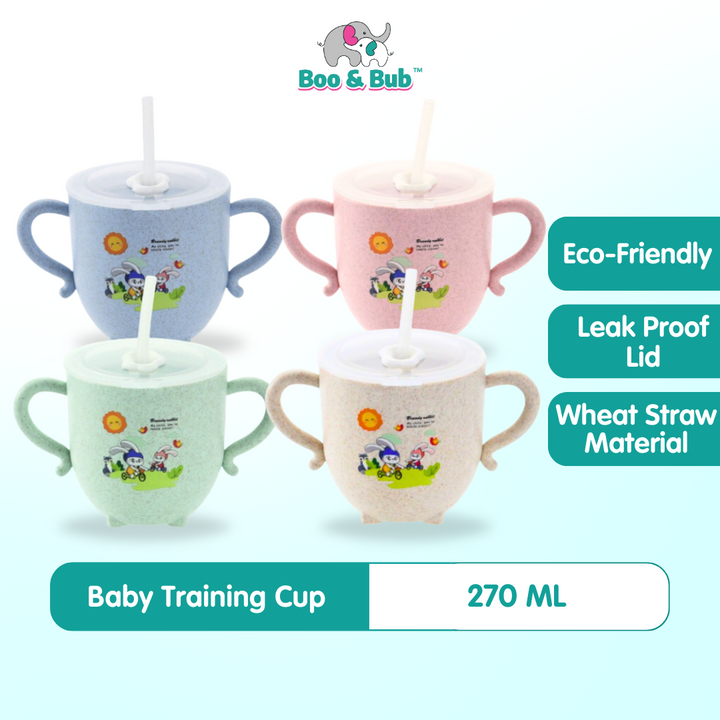 Boo&Bub Baby Training Wheat Straw water cup | Kid Feeding Training Milk Bottle double handles and lid leak-proof - Boo & Bub