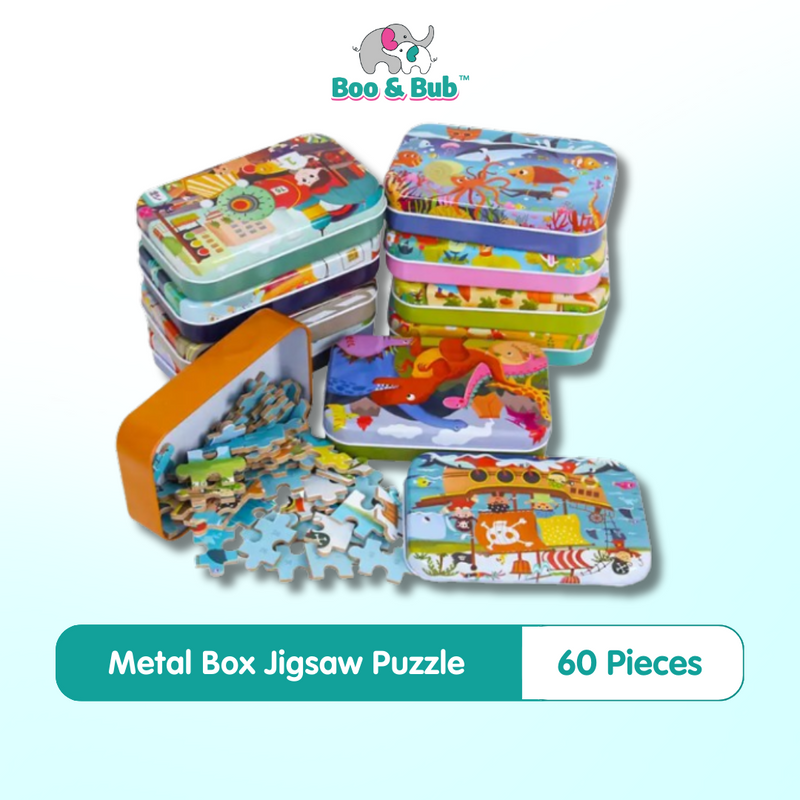 60 Pcs Metal Box Wooden Jigsaw Puzzle Infant Early Childhood Educational Toys | Puzzle Edukasi