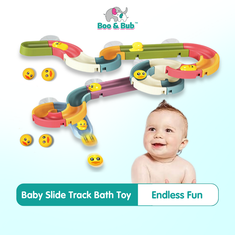 Baby Bath Slideway Toy | Wall Suction Cup Assembling Tracks Little Yellow Duck Toy | Baby Bathing Water Toy