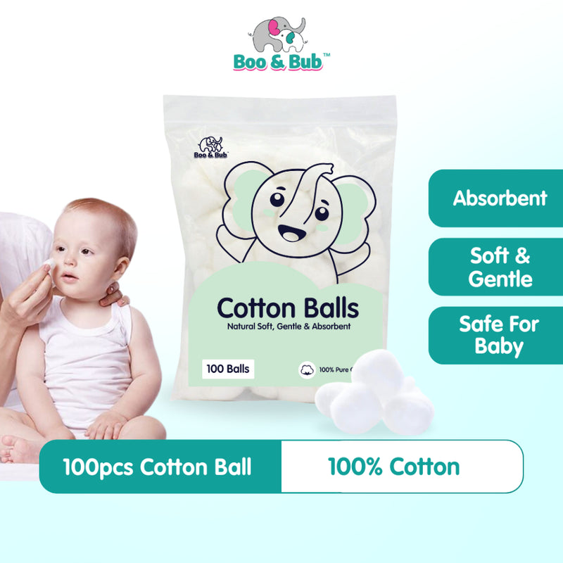 Boo&Bub 100pcs Cotton Ball High Quality 100% Pure | Kapas Bulat | Cleaning Cotton Balls | Disposable Cotton Balls