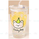 450ML Glass Cup | Juice Straw Mug with Scale Transparent Graffiti Style Kid Gift Portable Milk Drink Water Bottle - Boo & Bub