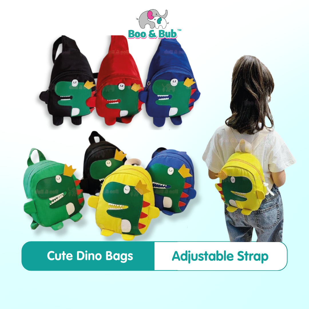 Dinosaur Kid Nylon Backpack Sling Bag | Cute Dino Bag For Kid | Children Preschool & Kindergarten Bag - Boo & Bub