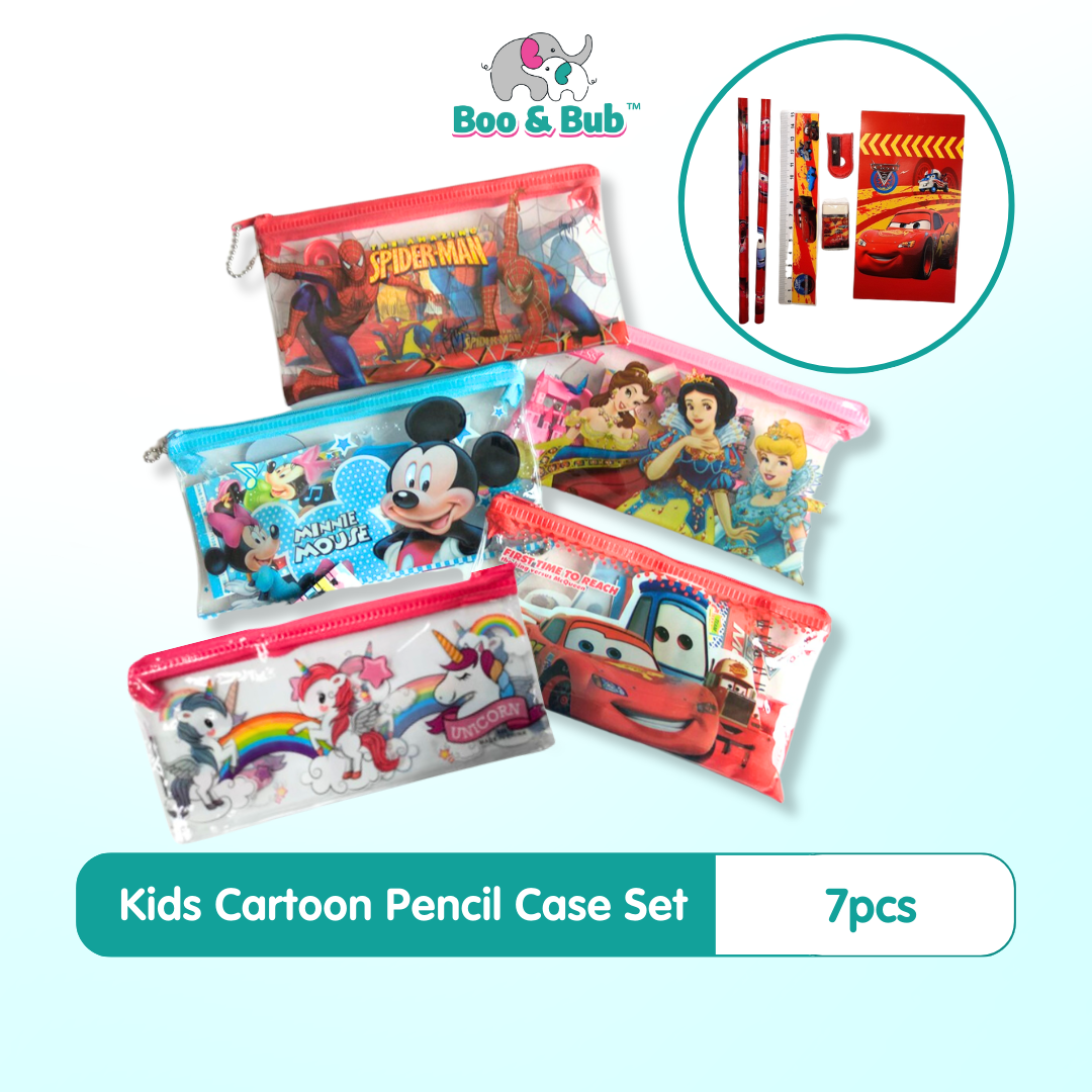 7PCS Kids Cartoon Pencil Case | Gift Set in tote Goodies Bag | Birthday Christmas Gift 学生文具套礼物 Alat Tulisan - Boo & Bub